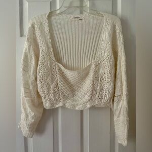 Anthropologie Cream Mixed Lace Sweater
